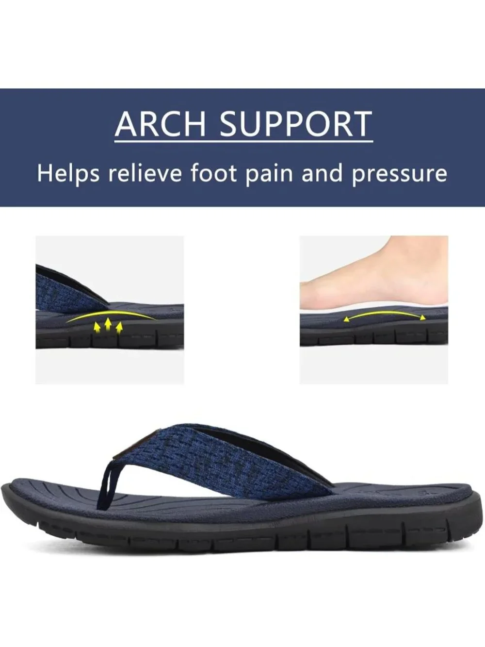 Women's Blue Flip Flops Lightweight Cushion Summer Beach Sandals Casual